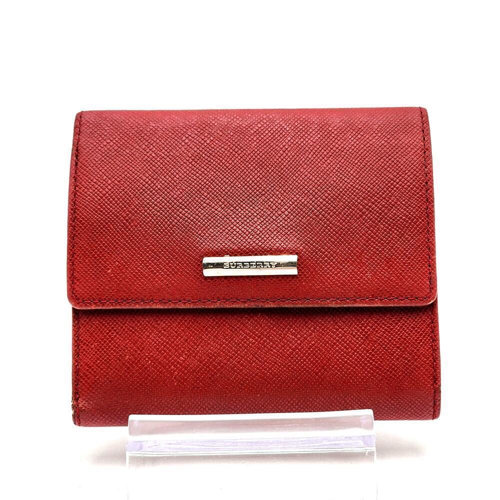 BURBERRY Compact Red Cross Grain Leather Tri-Fold Wallet